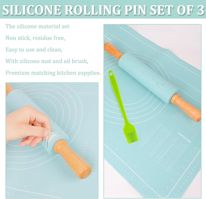 3Pcs Silicone Rolling Pin for Baking Sets, 15Inch Pastry Dough Roller - Image 3