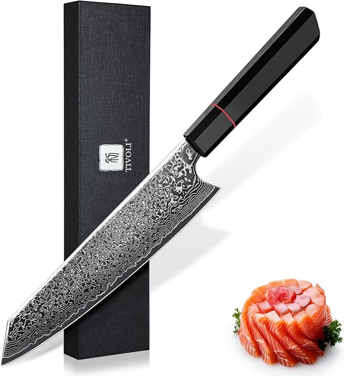TIVOLI Damascus Japanese Kiritsuke Knife 8 inch, Hand Forged 67 Layers Damascus by TIVOLI
