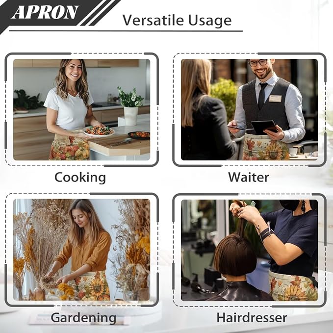Server Apron with 3 Pockets, Waterproof Oil Waitress Waiter Half Apron - Image 5