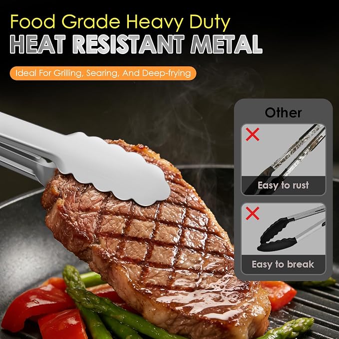 Metal Tongs for Cooking, Heat Resistant 600 Degrees Stainless Steel Kitchen - Image 3