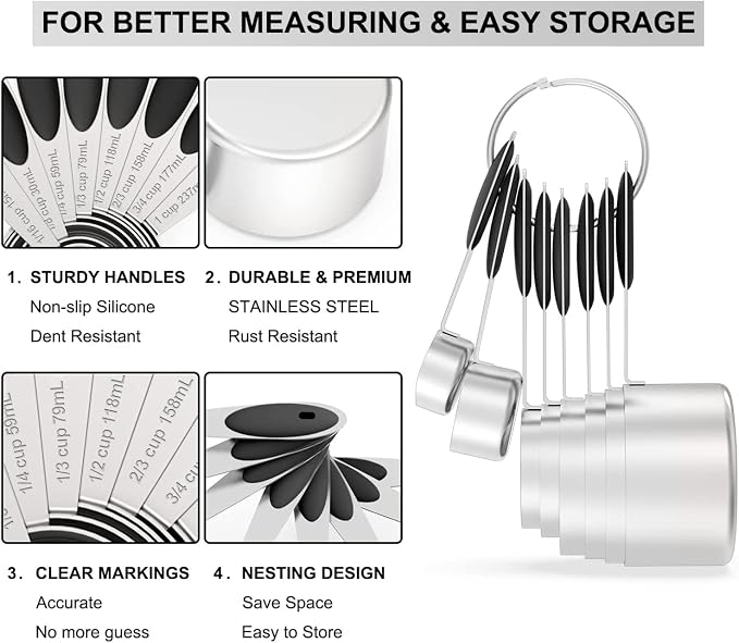 Measuring Cups & Spoons Set of 16, Wildone Stainless Steel Measuring Cups and - Image 3
