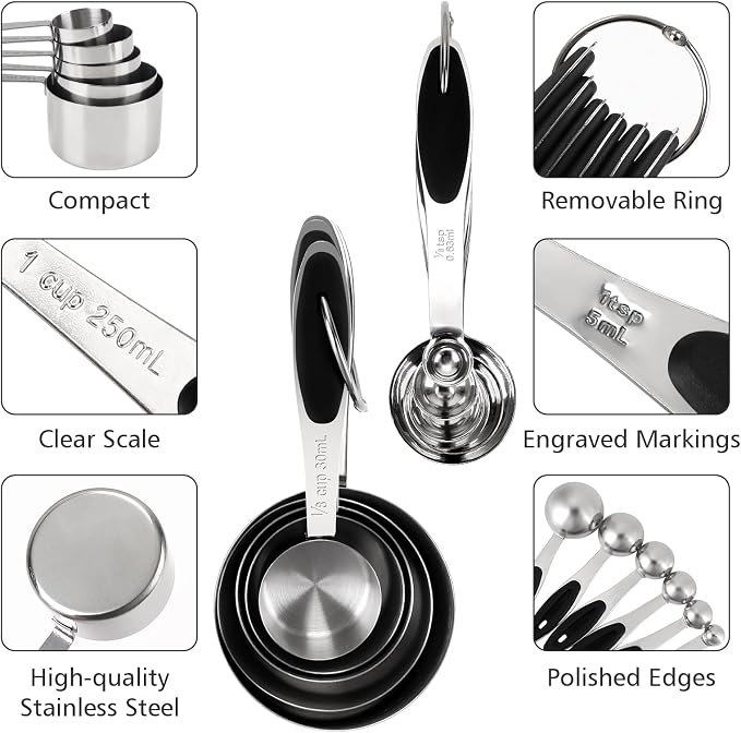 Accmor 11 Piece Metal Measuring Spoons Cups Set, Premium Stainless Steel - Image 4