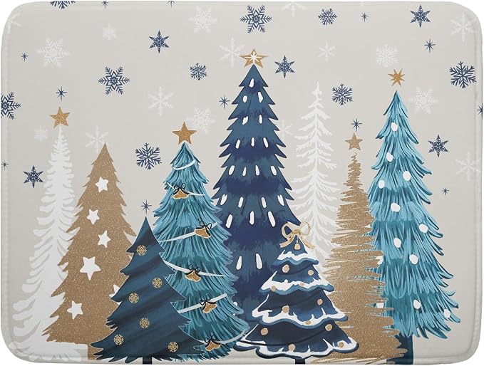 Christmas Tree Dish Drying Mat for Kitchen Counter 24x18 Inch Xmas Snowflake by Trongr