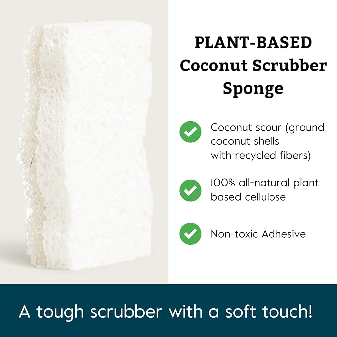 Grove Co. Sponges, Natural Coconut Scrubber Kitchen Sponge, Dual-Sided - Image 2