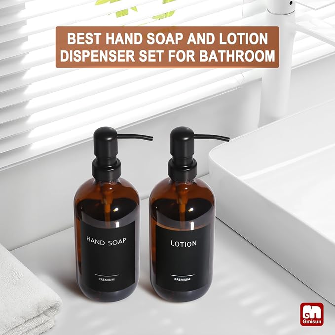 GMISUN Amber Glass Soap Dispenser, 2 Pack Bathroom Hand Soap Dispensers - Image 5
