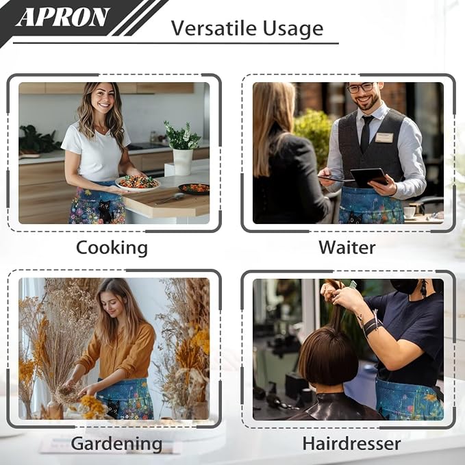Server Apron with 3 Pockets, Waterproof Oil Waitress Waiter Half Apron - Image 5