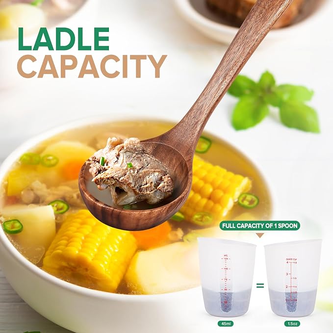 Wooden Soup Spoon for Cooking, Teak Acacia Soup Ladle, Non-Toxic Natural Wood - Image 4
