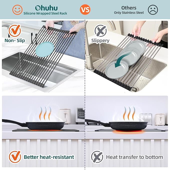 Ohuhu Over The Sink Dish Drying Rack, 20.5" W x 13.1" L Rolling Dish Drainer - Image 6