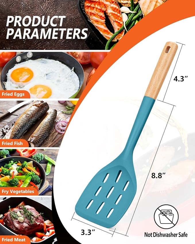 Pack of 2 Silicone Spatula, Non Stick Cooking Utensil Set Wooden Handle Kitchen - Image 2