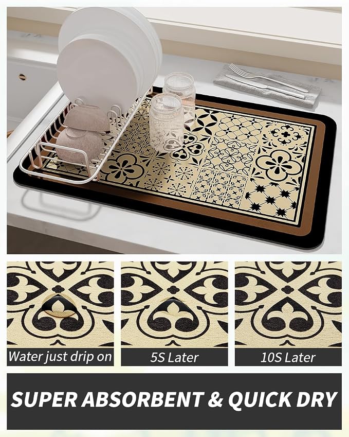 AMOAMI Coffee Mat Hide Stain Rubber Backed Absorbent Dish Drying Mat - Image 3