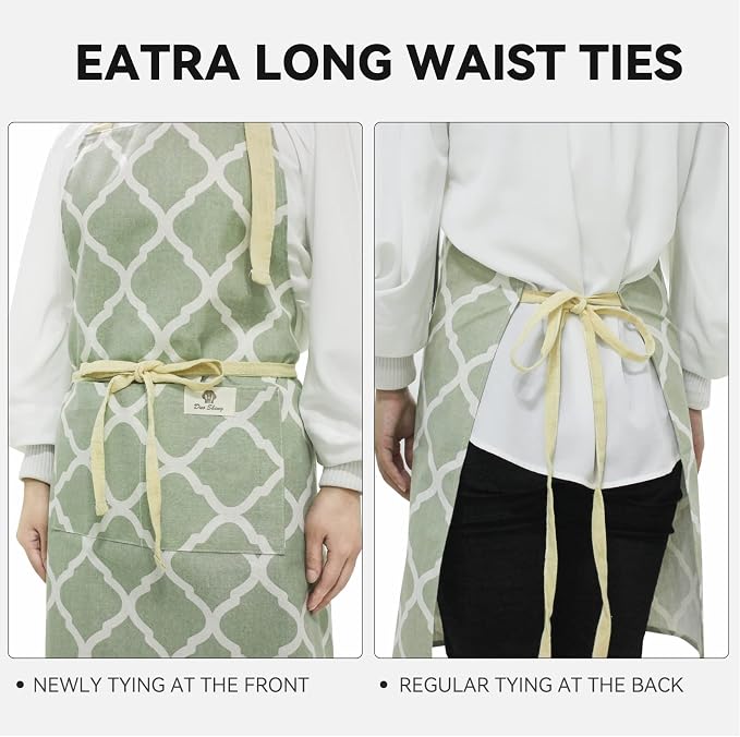2 Pieces Aprons for Women with Pockets, Cotton Linen Waterproof Kitchen Cooking - Image 4