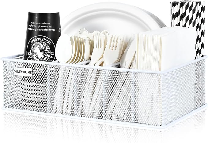 VIKEYHOME Paper Plate Organizer, Metal Silverware Caddy - Image 2