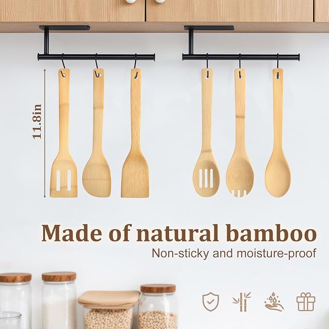 HANSGO Bamboo Kitchen Utensils Set – 6-Piece Wooden Cooking Set - Image 6