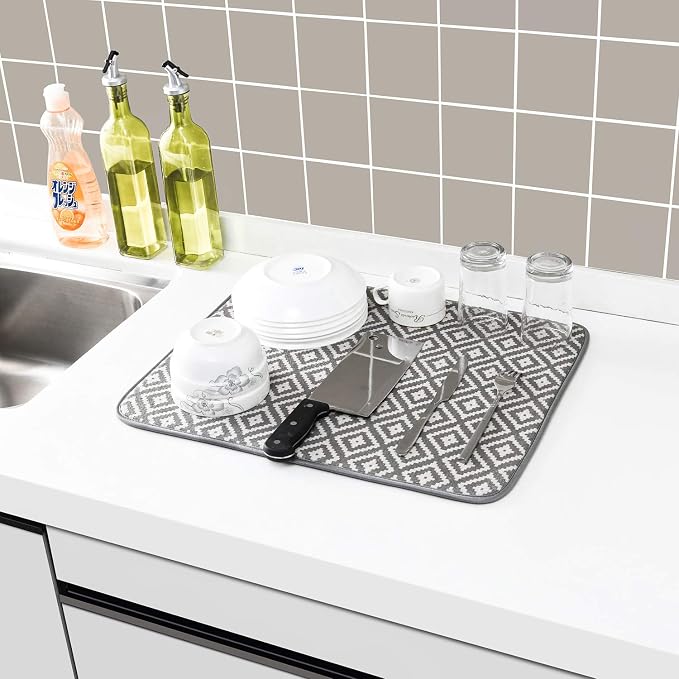 Dish Drying Mat for Kitchen 2 Pack, Ultra Absorbent Microfiber Dishes Drainer - Image 5