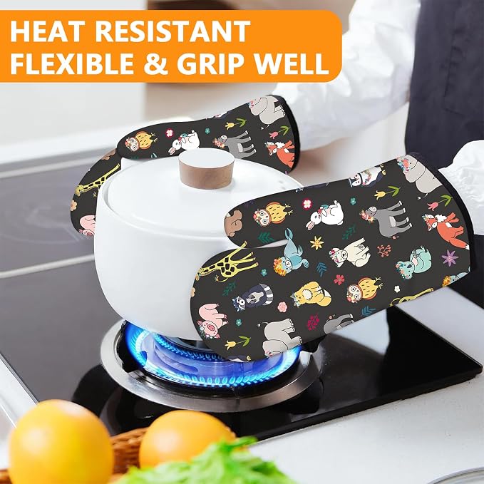 Cute Animals Oven Mitts and Pot Holders Sets 4Pcs, Extra Long Oven Gloves - Image 6