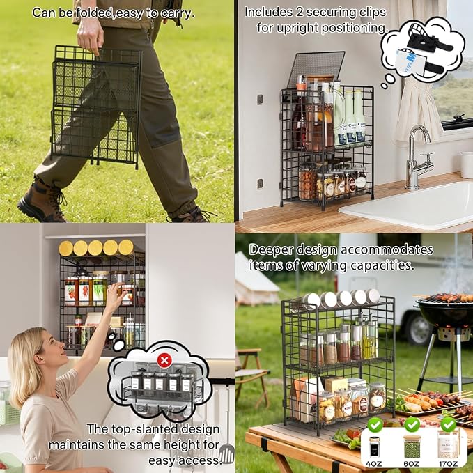 DTUQYX Spice Rack Organizer for Countertop, 3-Tier Large Capacity Foldable - Image 2