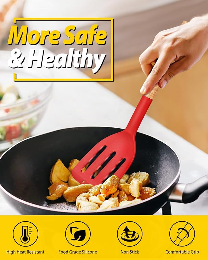 Pack of 2 Silicone Cooking Spatula, Heat Resistant Solid Turner, Non Stick - Image 3