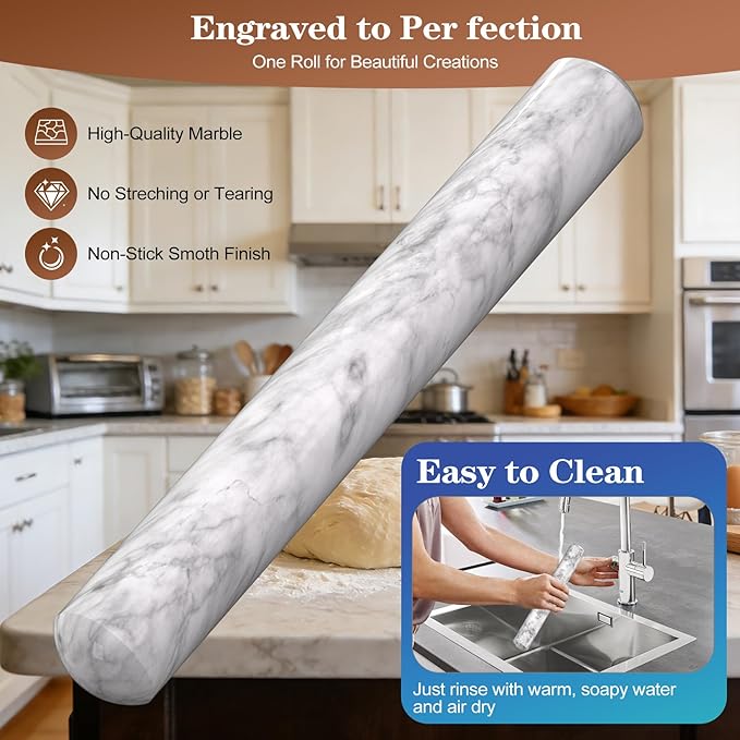 Marble Rolling Pin with Wooden Stand, FiiMan 12 Inch Heavy Rolling Pin - Image 3