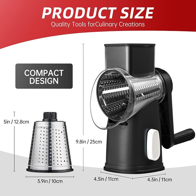 Rotary Cheese Grater with 4 Blades, Hand Crank Cheese Grater with Waffle Slicer - Image 6