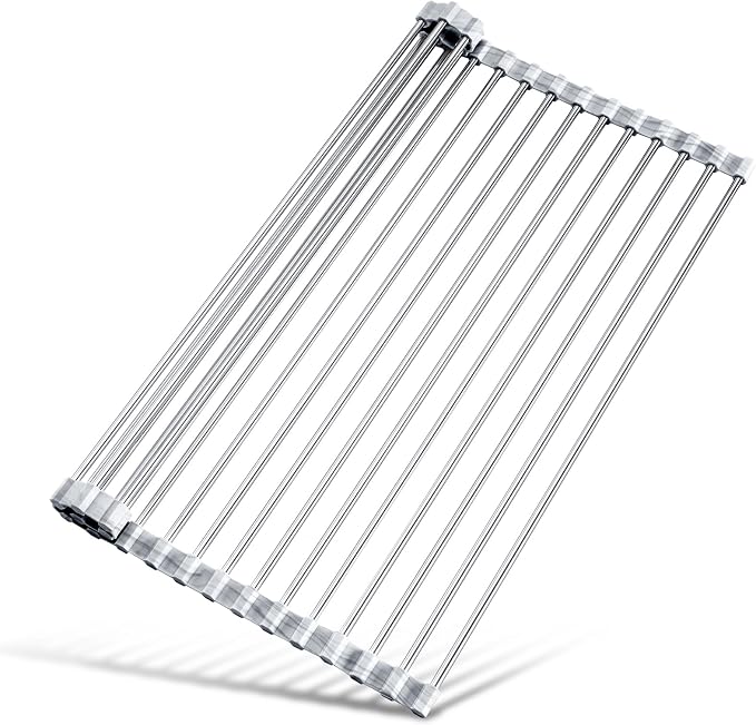 Tomorotec Stainless Steel Roll-Up Dish Drying Rack Marble Color Silicone Edges by Tomorotec