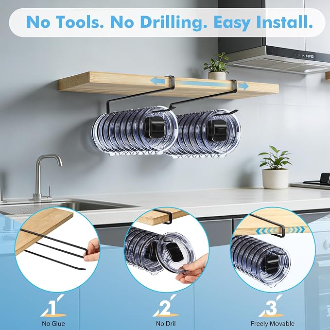 2 Pack Tumbler Lid Organizer, Under Cabinet Cup Lid Holder - Image 5