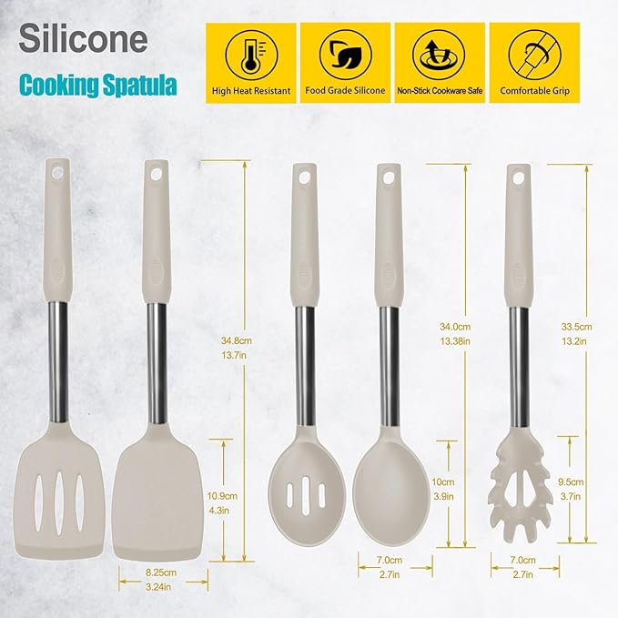 Silicone Spatula and Cooking Spoon, 5 Pack Non-Stick Cooking Utensils - Image 2