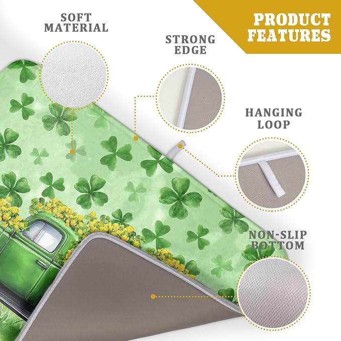 Green Holiday Dish Drying Mat Lucky Clover Truck Drying Mat - Image 4