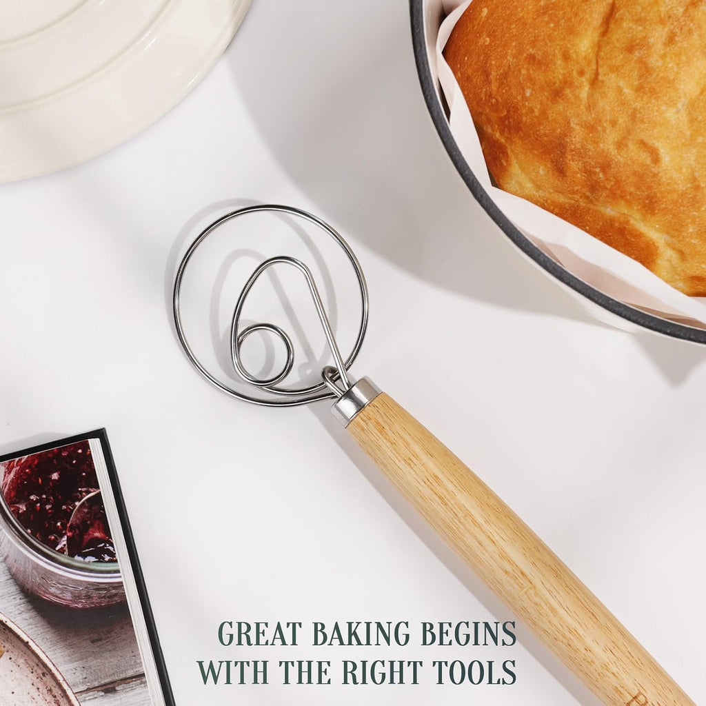 Danish Dough Whisk for Sourdough Bread, 13-Inch Bread Whisk with