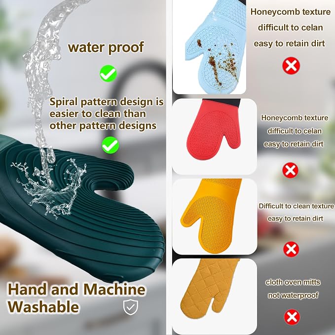 Silicone Oven Mitts-13.6 in Extended Oven Mitts Heat Resistant 500F, Oven Gloves - Image 2