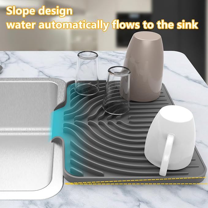 Silicone Drying Mat for Kitchen Counter, Dish Drying Rack Matt - Image 4
