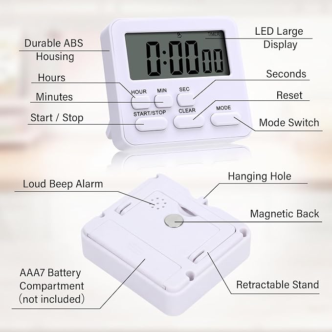 Leumoi 2 Pcs Digital Kitchen Timer 24 Hour Clock and Alarm Function Timer - Image 3