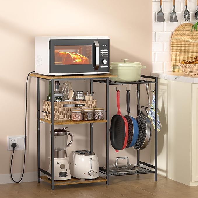 Kitchen Stand with Pots Rack, Utility Microwave Oven Stand with Storage - Image 4