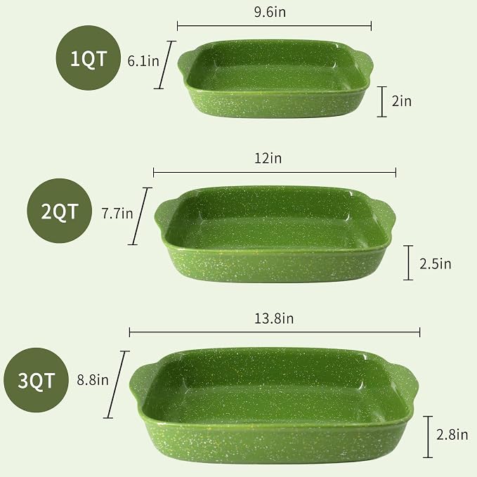 Ceramic Baking Dishes for Oven, Heavy Duty Bakeware Dish Set of 3, Rectangular - Image 2