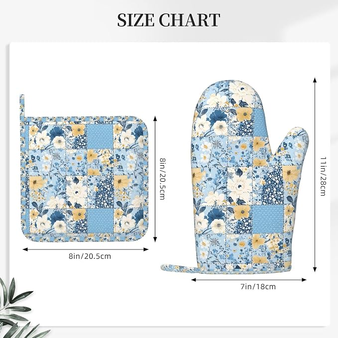 Oven Mitts and Pot Holders Floral Blue Pastel Vintage Silicone Kitchen - Image 3