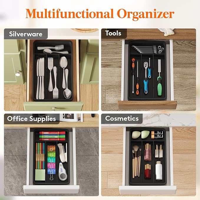 Lifewit Silverware Drawer Organizer Tray, Plastic Cutlery Storage - Image 7