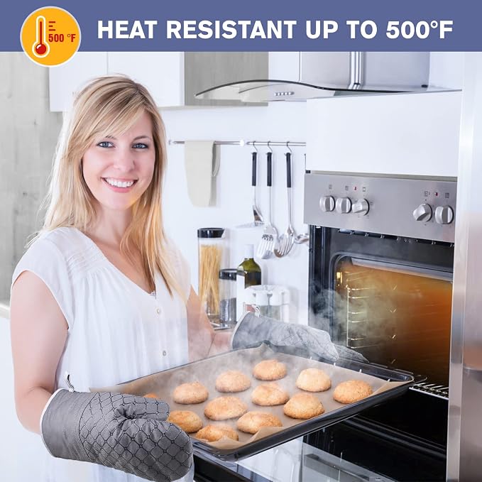 6 Pcs Oven Mitts and Pot Holders, 500℉ Heat Resistant Oven Mitts - Image 2