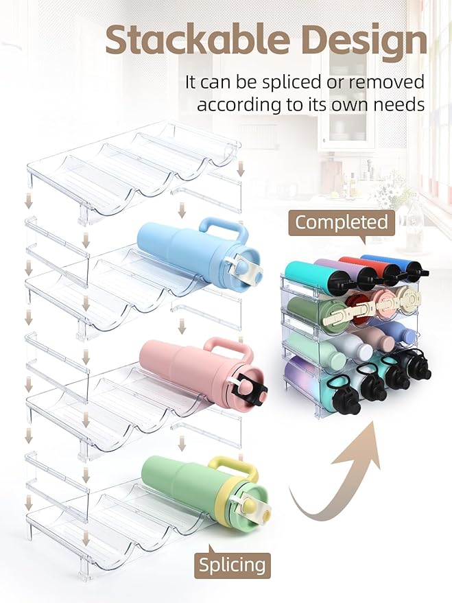 Stackable Water Bottle Organizer, 4-Tier Clear Large Compartment Holder - Image 3