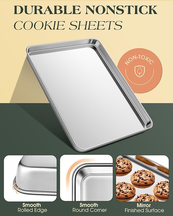 Baking Sheet Set of 2, Commercial Grade Stainless Steel Cookie Sheets - Image 5