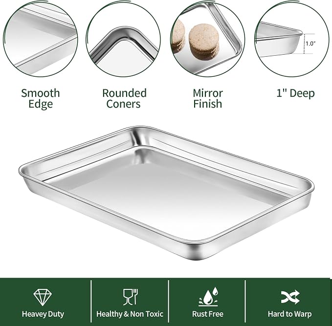 Small Baking Sheet with Cooling Rack Set, CEKEE Stainless Steel Cookie Sheets - Image 3