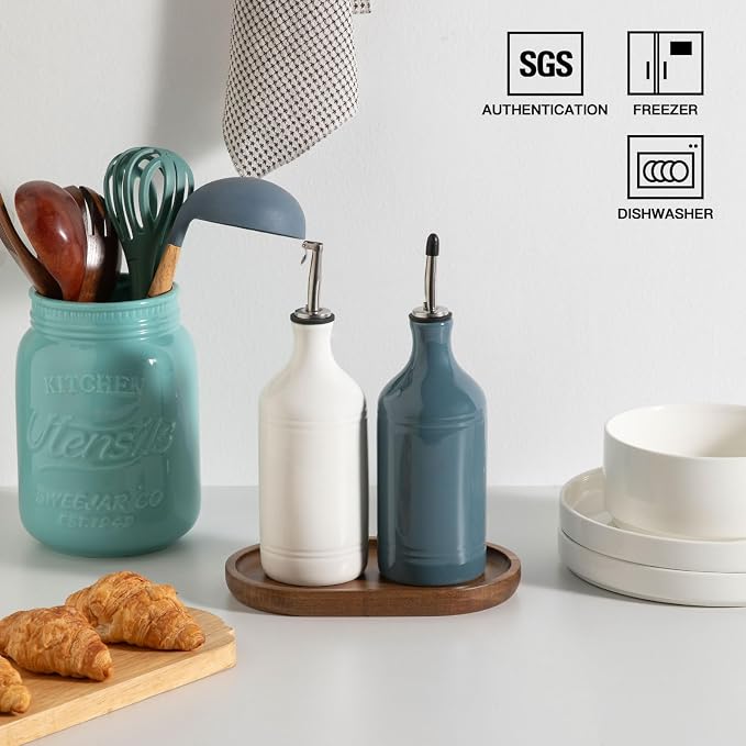Sweejar Ceramic Olive Oil Dispenser Bottle Set, Opaque Oil Cruet Protects to - Image 4