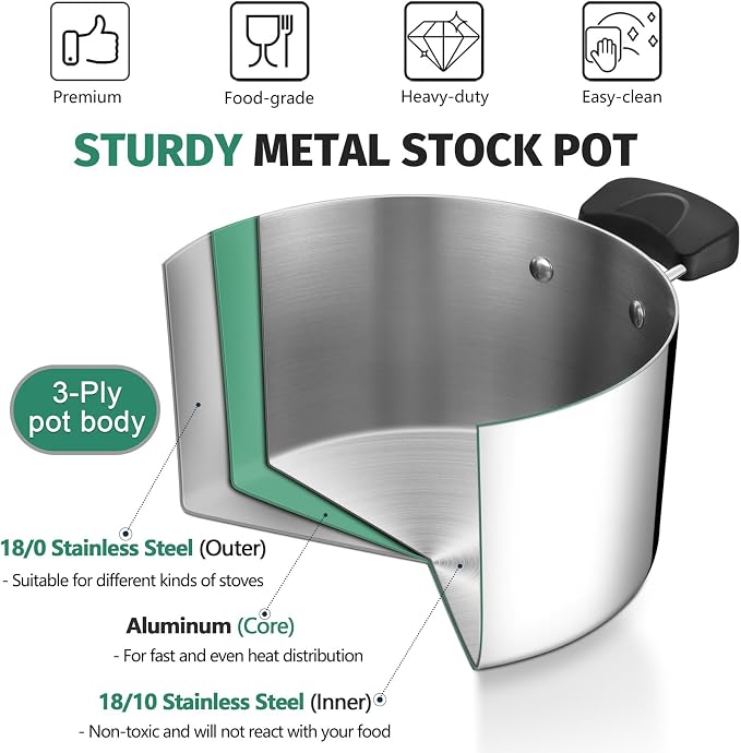 6 Quart 3-Ply Cooking Stock Pot - Image 4