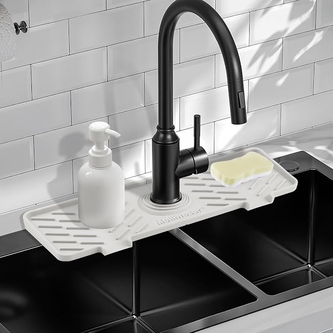 Silicone Faucet Mat for Kitchen Sink – Gen 3 10° Slope Splash Guard by Meiliweser