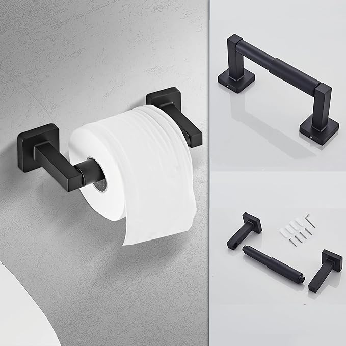 Matte Black Bathroom Hardware Set 4 Pieces, Towel Bar Set Stainless Steel Wall - Image 4
