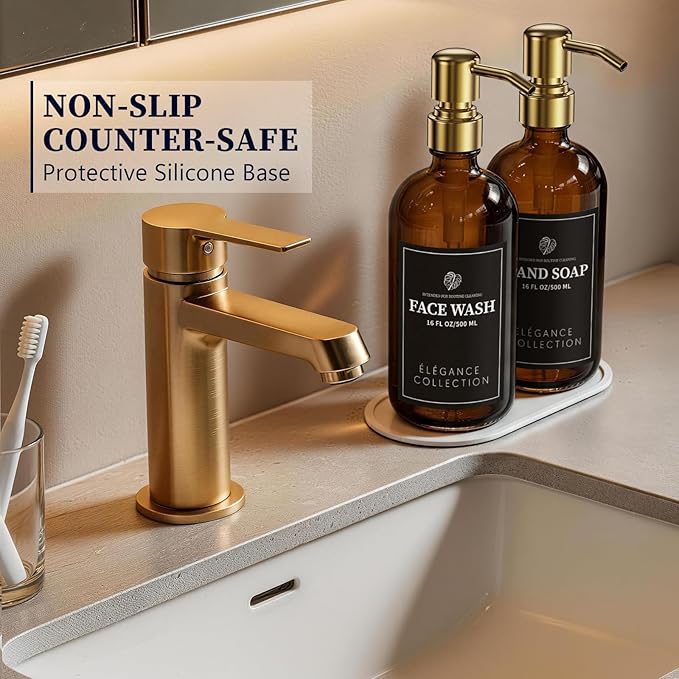 Amber Glass Soap Dispenser Set of 2, 16oz Hand and Dish Soap Dispenser - Image 4