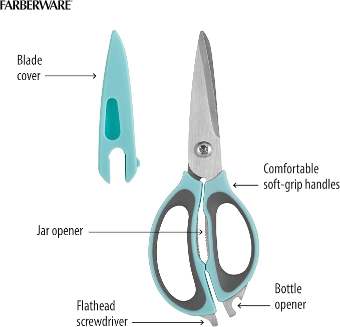Farberware 4-in-1 Kitchen Shears, Aqua and Gray - Image 5