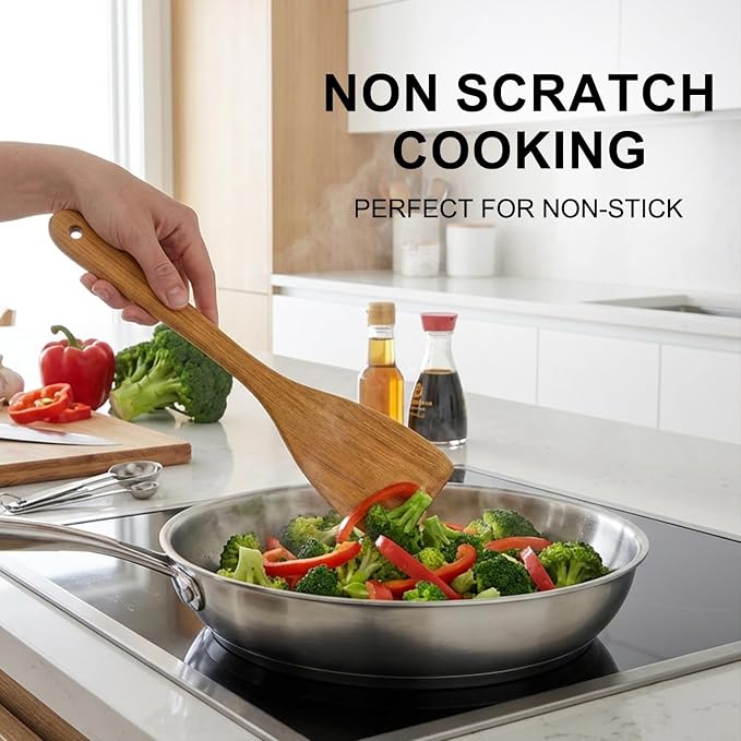 9 Pack Best Wooden Spoons Non Toxic Cooking Utensil Set - Image 6