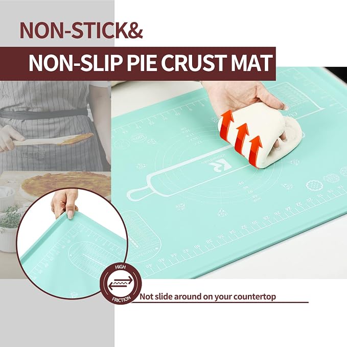 Silicone Baking Mat 20"L x 28"W, Extra Thick Dough Rolling Pad - Image 3