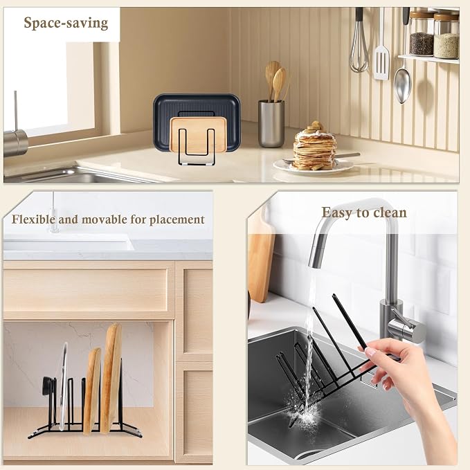 Pot Lid Organizer and Cutting Board Holder, Stainless Steel Kitchen Storage Rack - Image 6