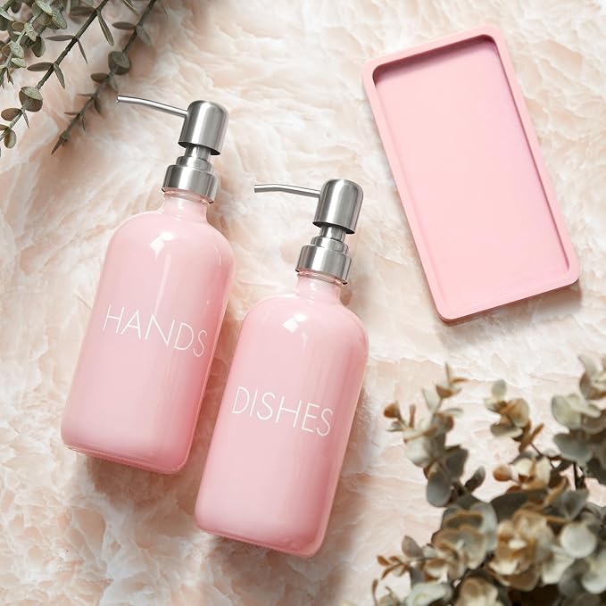 Pink Glass Dish and Hand Soap Dispenser Set - Image 6