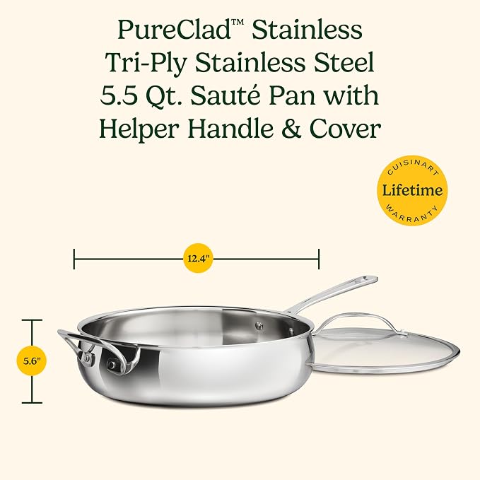 Cuisinart PureClad™ Triple Ply Stainless Steel 5.5 Qt. Saute Pan w/Cover - Image 9